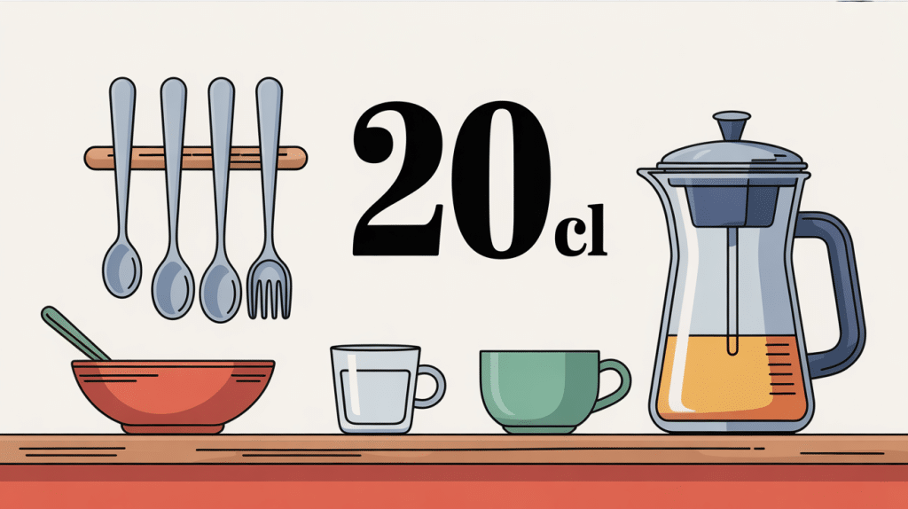 Illustration 20 cl avec verre doseur et ustensiles