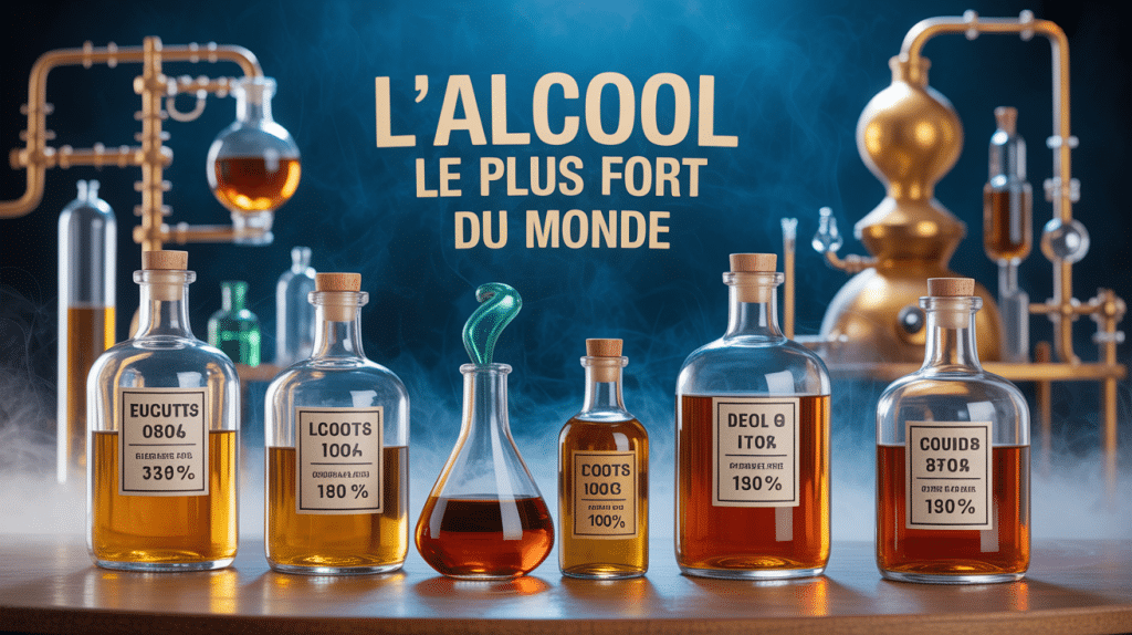 Bouteilles et laboratoire pour l'alcool le plus fort du monde