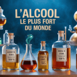 Bouteilles et laboratoire pour l'alcool le plus fort du monde
