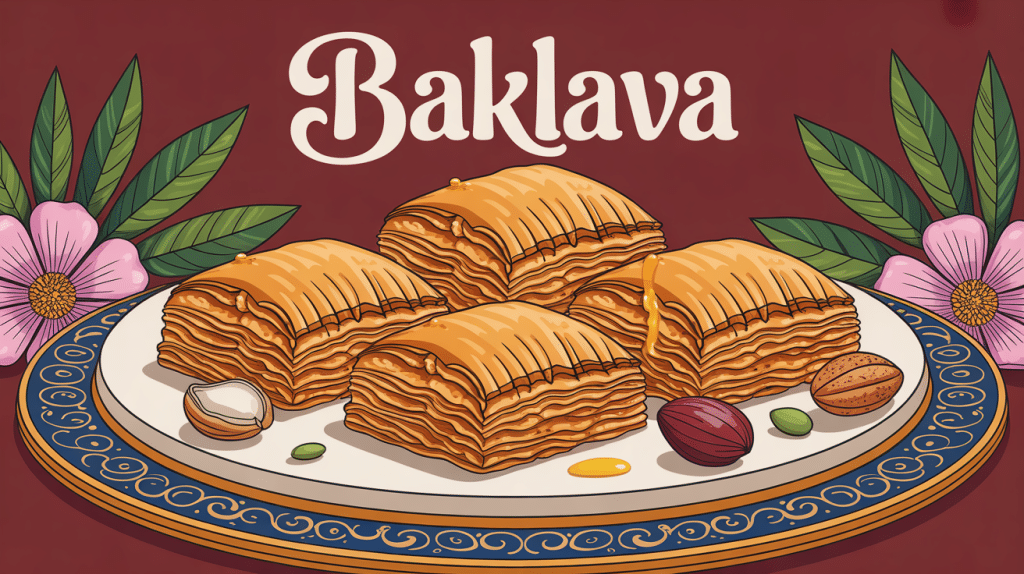 Baklava origine feuilleté pistaches plateau doré
