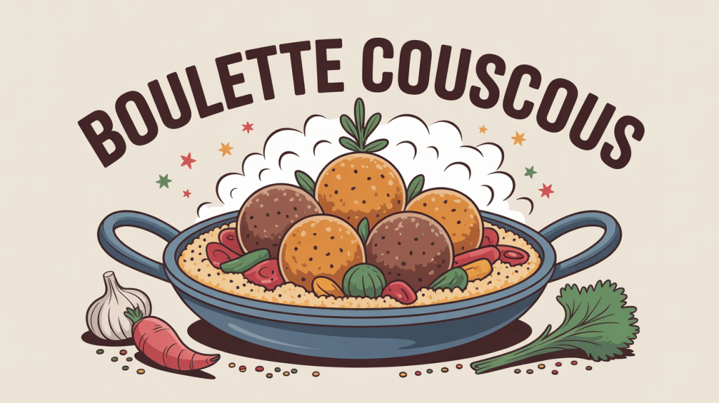 plat boulette couscous, légumes, semoule, épices