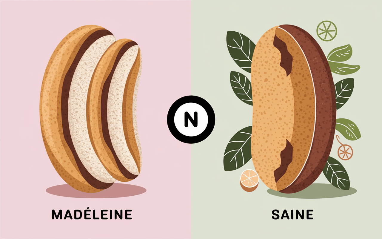 comparaison madeleine sans sucre traditionnelle et saine