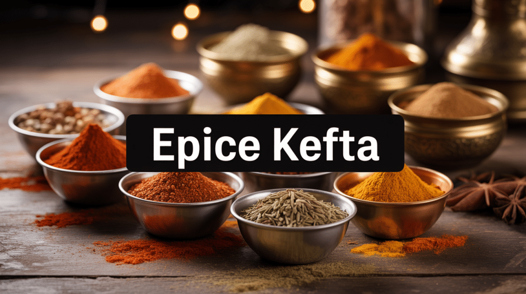 Assortiment epice kefta en poudre sur table bois