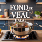 Fond de veau halal doré en cuisson dans cuisine moderne