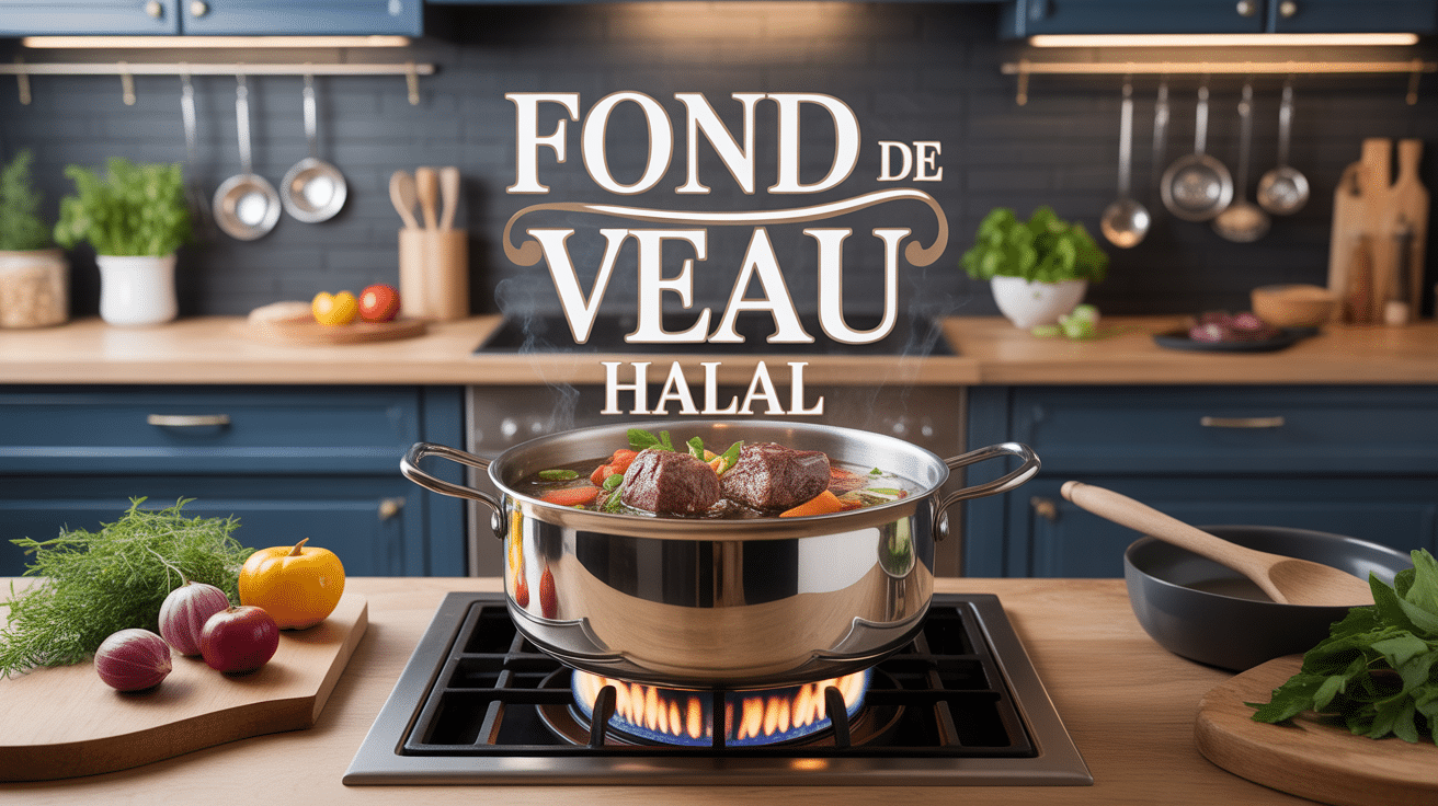 Fond de veau halal doré en cuisson dans cuisine moderne