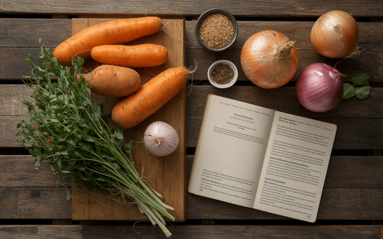 Ingrédients fond de veau halal sur plan de travail