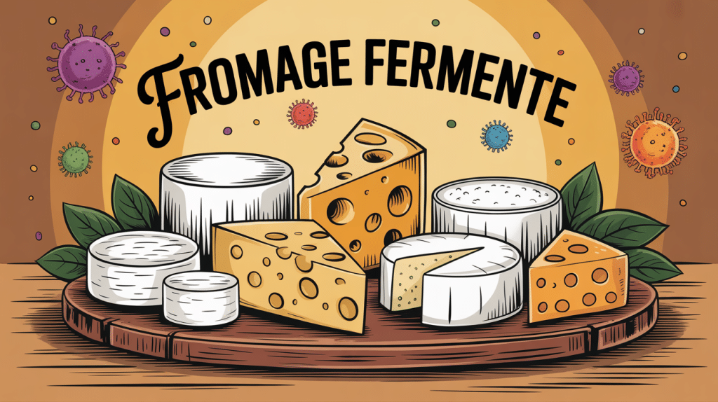 Fromage fermenté varié sur planche, cultures bactériennes visibles