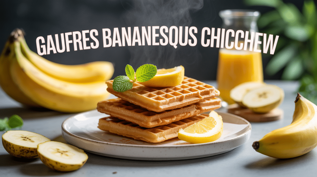 Gaufres bananesques chicchew moelleuses sur assiette avec bananes