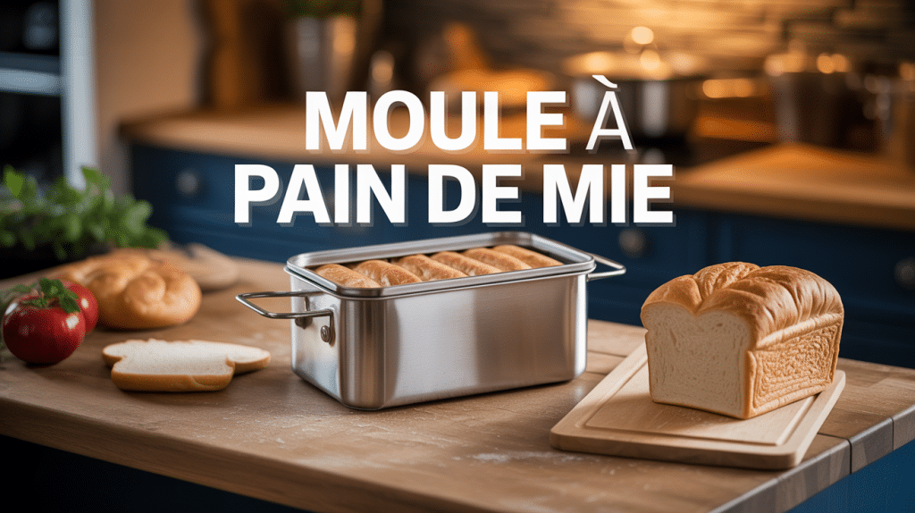 Moule à pain de mie et pain tranché sur plan de travail