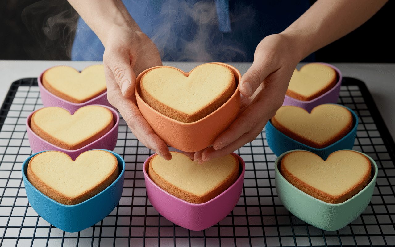 Gâteaux coeur sortant moules silicone colorés