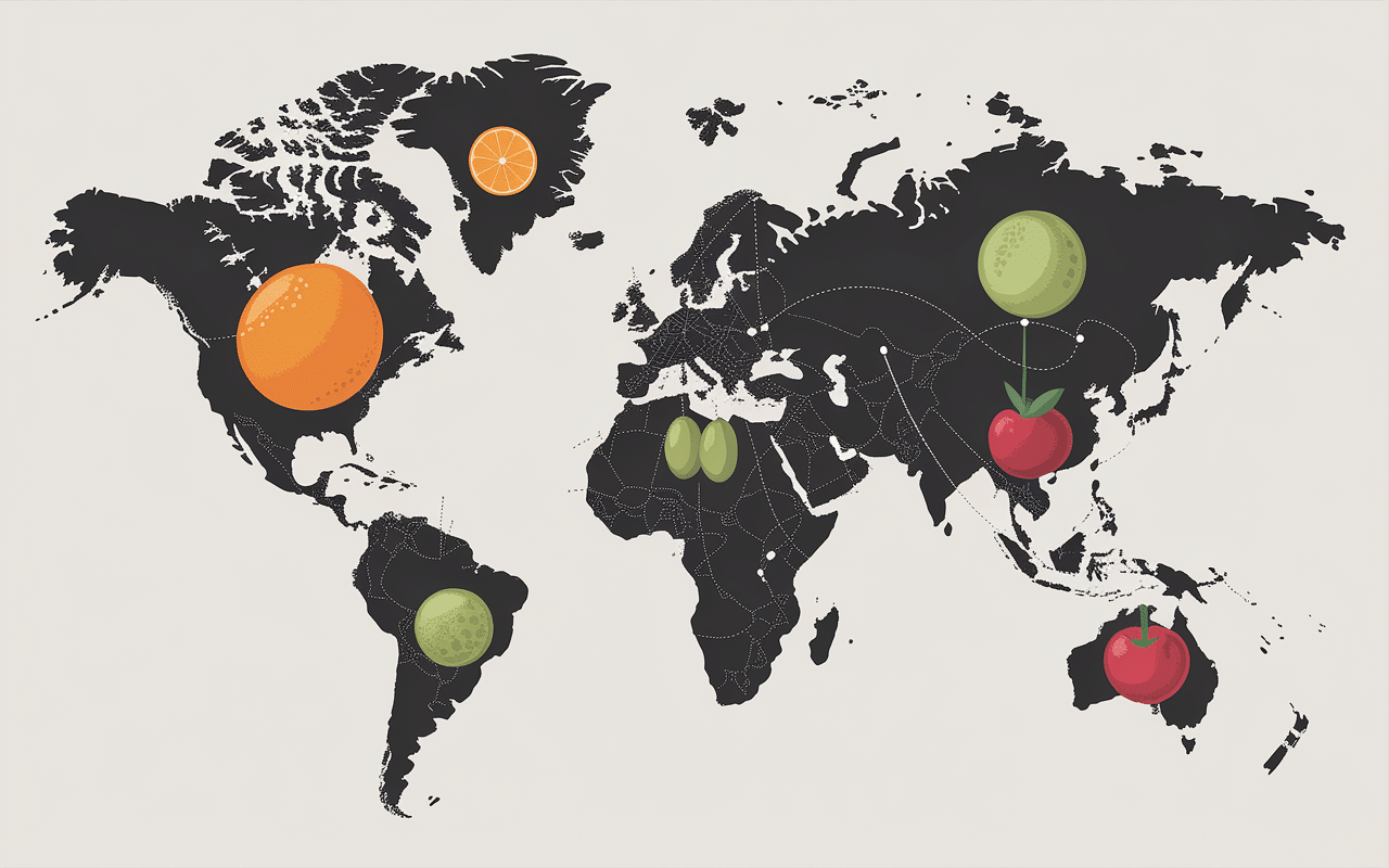 carte illustrée origines des fruits en o