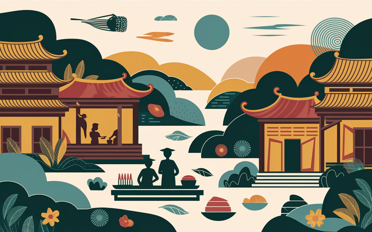 Paysage traditionnel culturel des raviolis vietnamiens