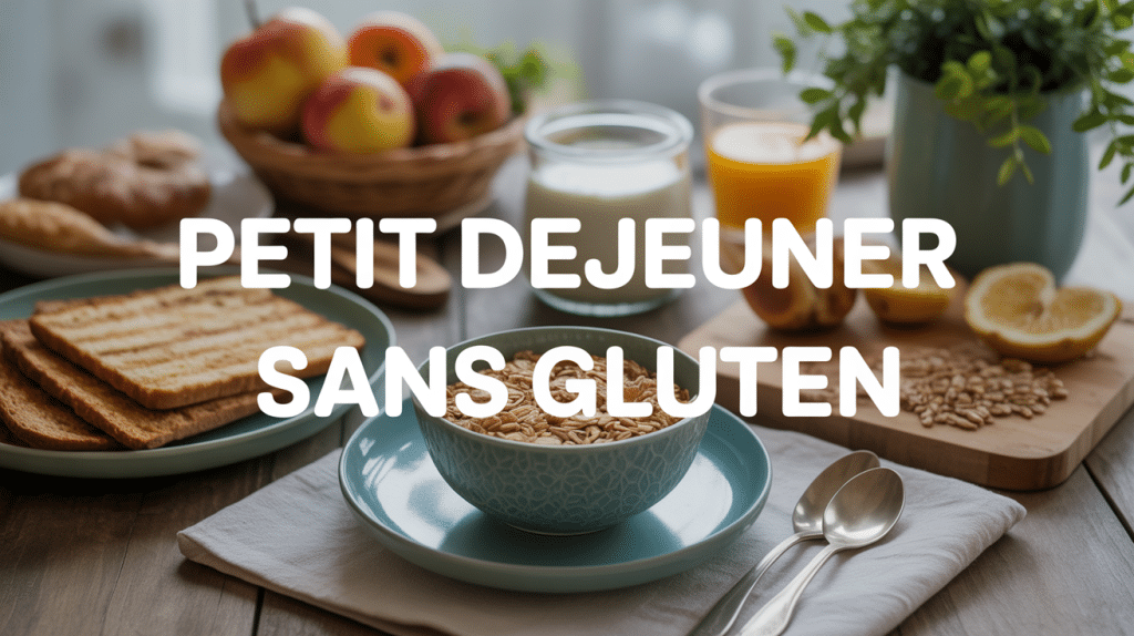Petit déjeuner sans gluten sur table avec fruits, céréales et pain grille