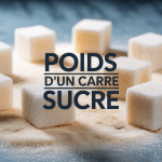 Cubes de sucre blanc sur balance illustrant le poids d'un carré de sucre