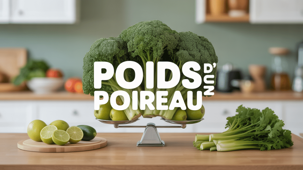 Illustration poids poireau sur balance de cuisine
