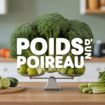Illustration poids poireau sur balance de cuisine