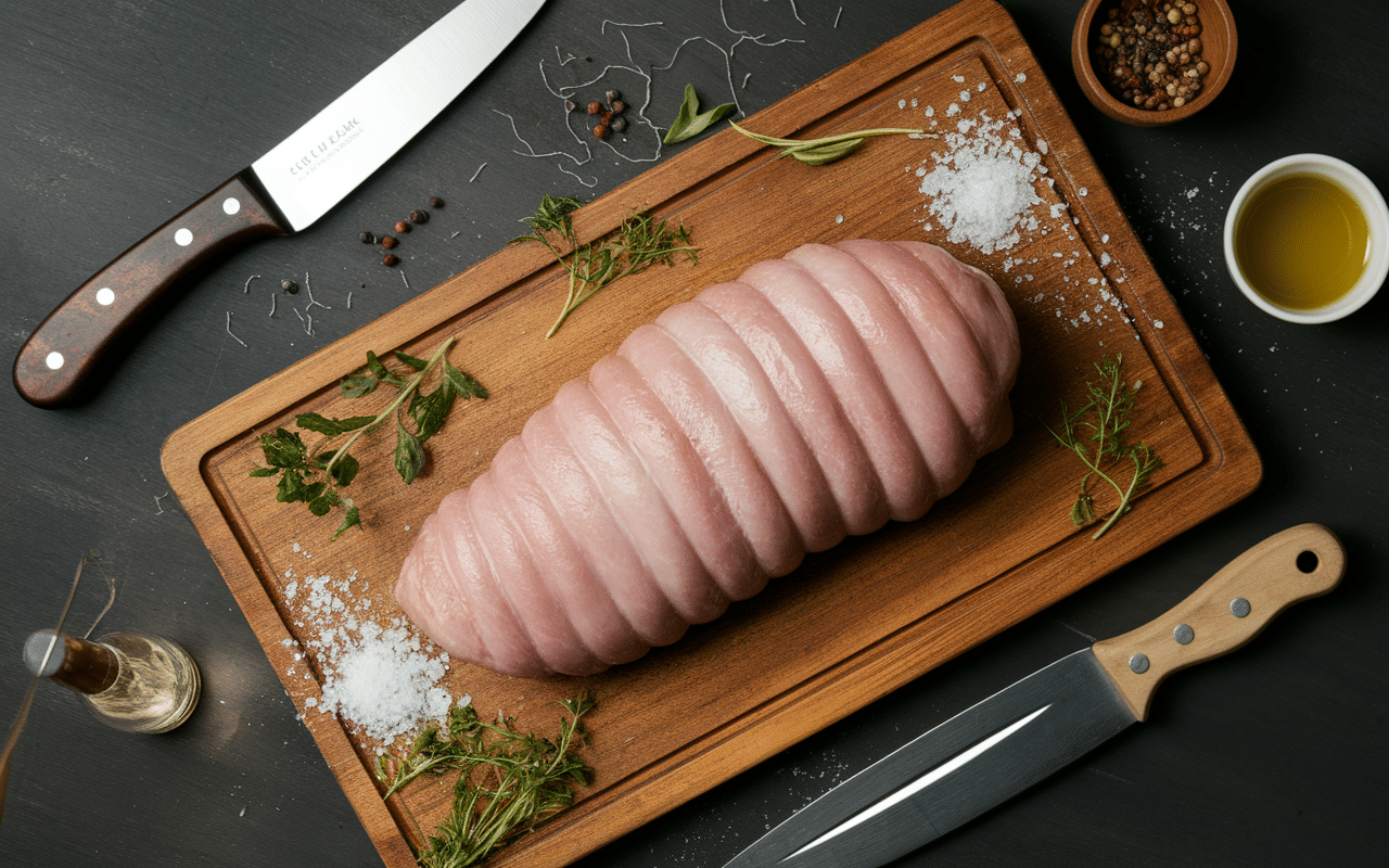 rouelle de porc confite crue avec sel et herbes