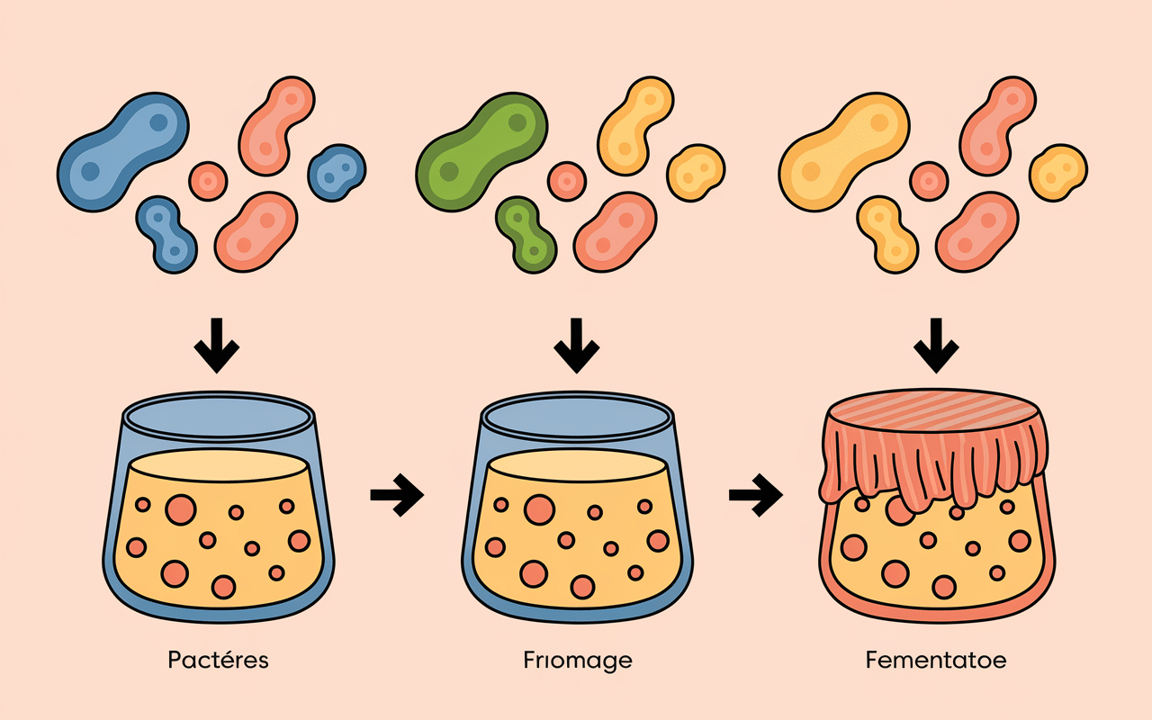Schéma processus fermentation fromage fermenté lait