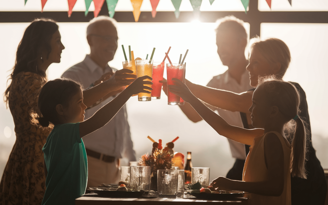 personnes de tous âges trinquant avec punch sans alcool