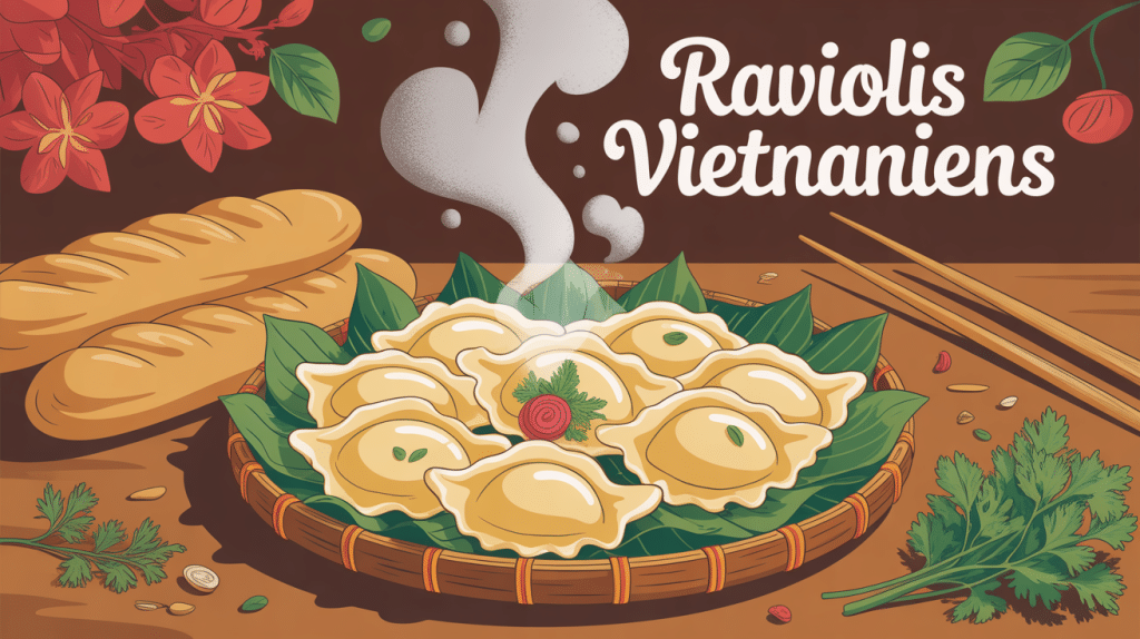 Raviolis vietnamiens translucides vapeur avec herbes fraîches