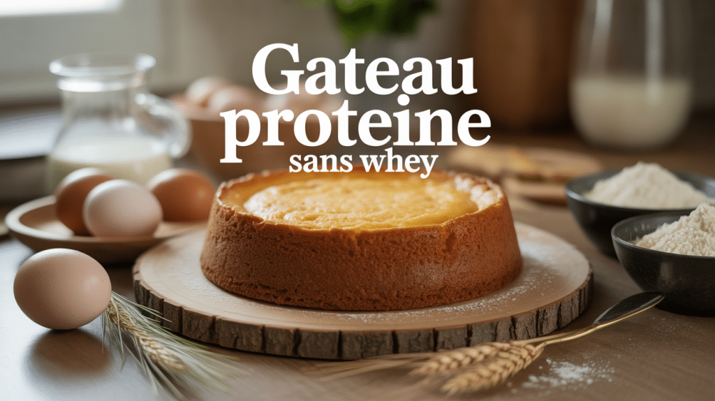 recette gâteau protéiné sans whey avec ingrédients naturels sur planche