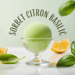 Sorbet citron basilic novascope en coupelle avec citron et basilic