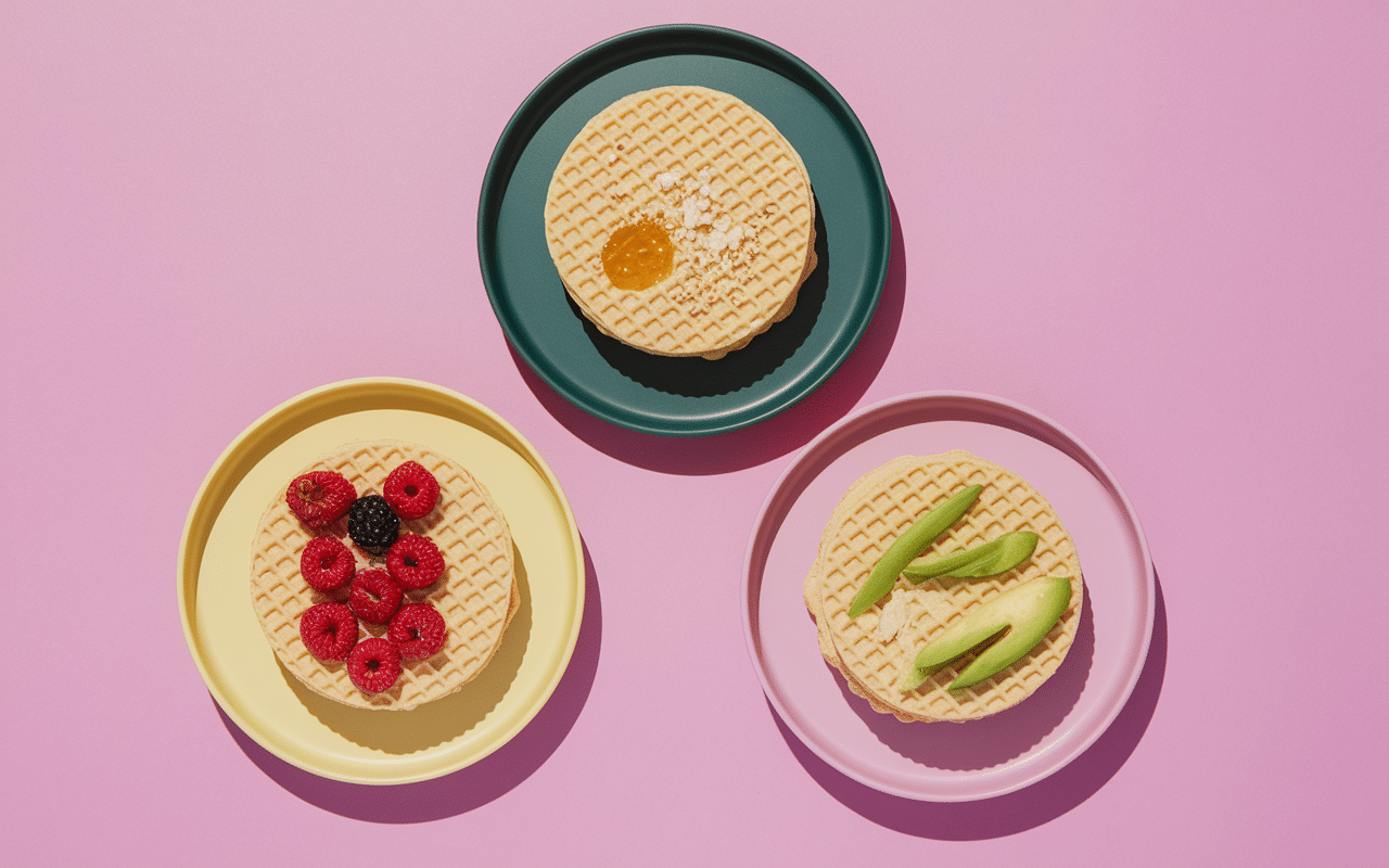 Assiettes de gaufres bananesques chicchew avec toppings variés