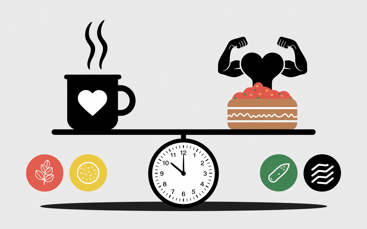 Balance avec mug cake mug healthy et symboles bien-être