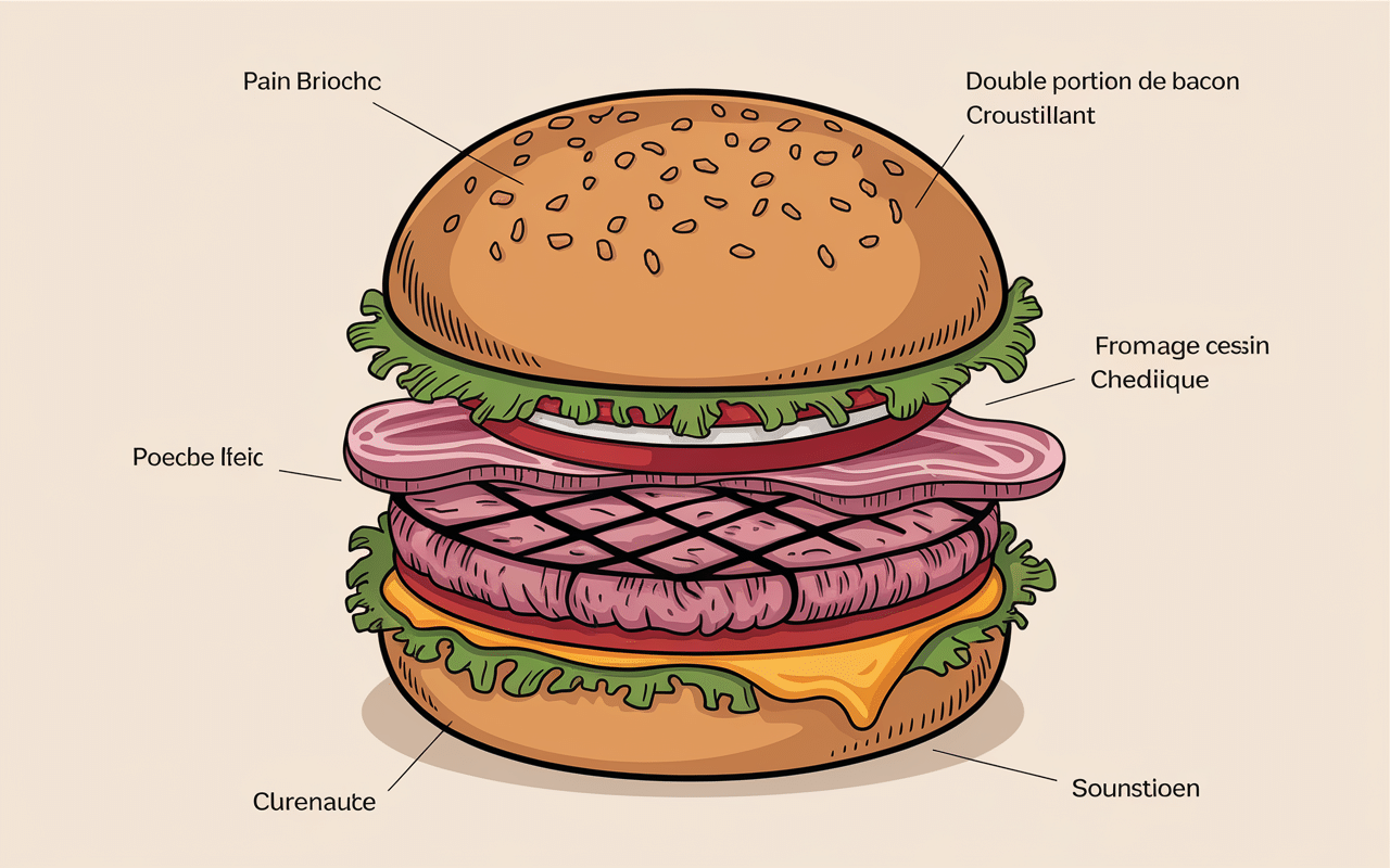 bacon lover burger king coupe transversale, steak, bacon, fromage