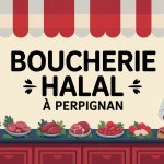 Boucherie halal Perpignan façade rouge et blanc