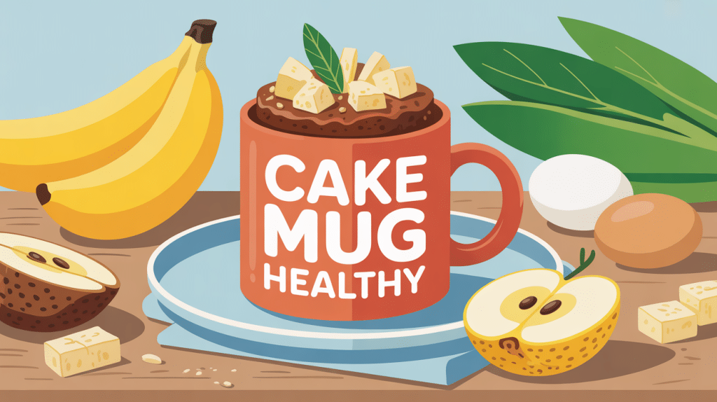 Mug avec cake mug healthy banane avoine sur table en bois