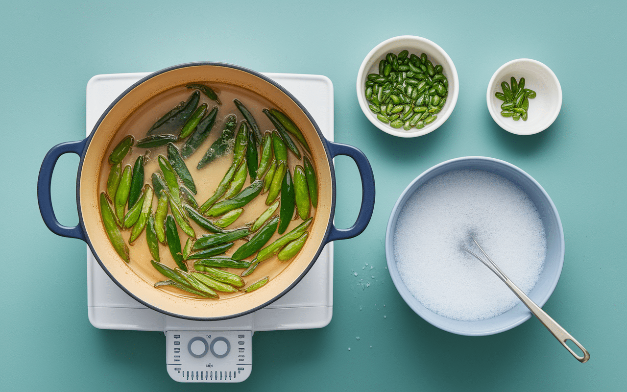 Cuire feves en casserole bouillante et vapeur