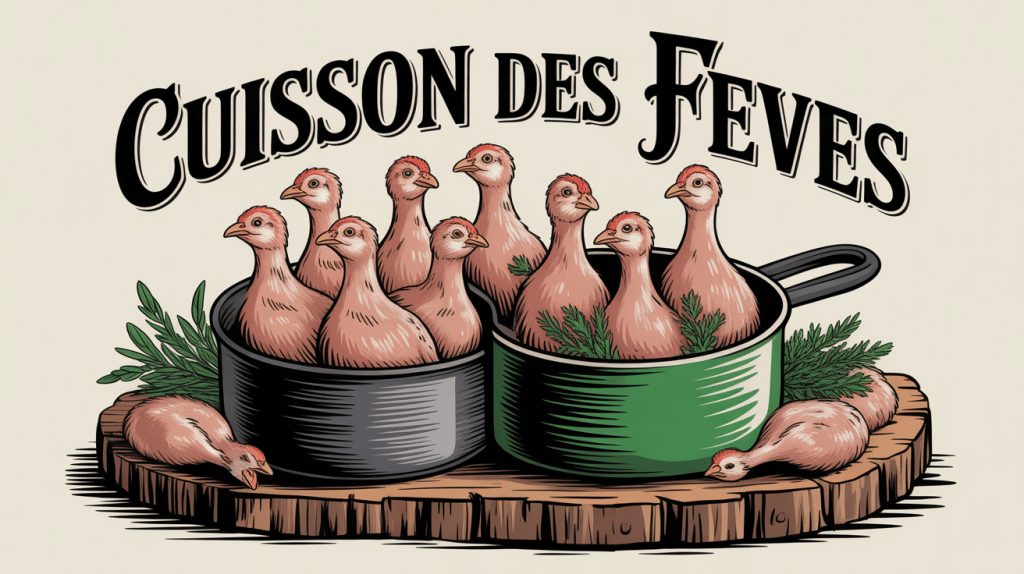 Cuire feves fraîches sur planche et casserole