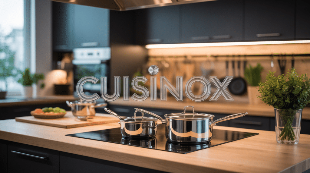 Ustensiles cuisinox inox sur plan travail