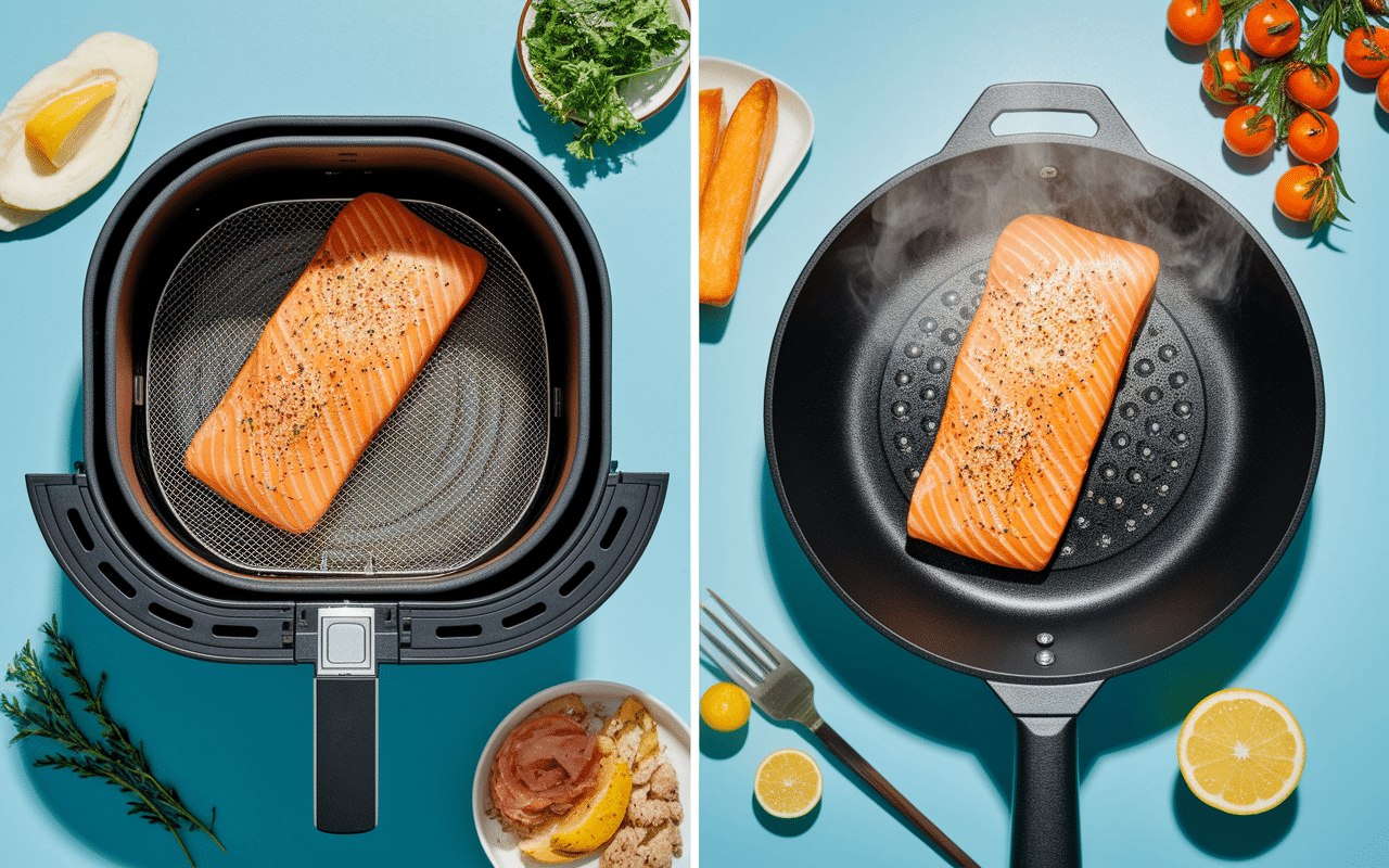 cuisson poisson airfryer coupe circulation air saumon