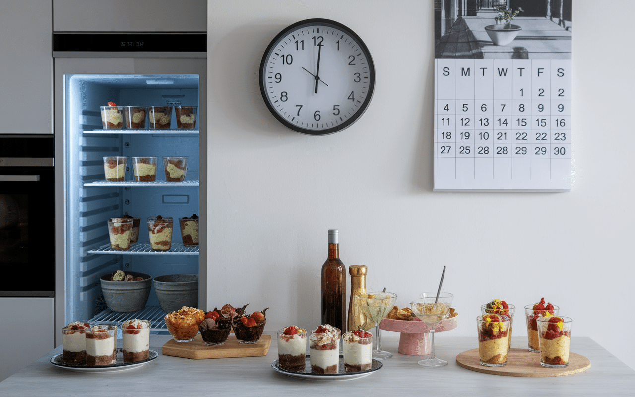 horloge et desserts en cuisine dessert à préparer la veille