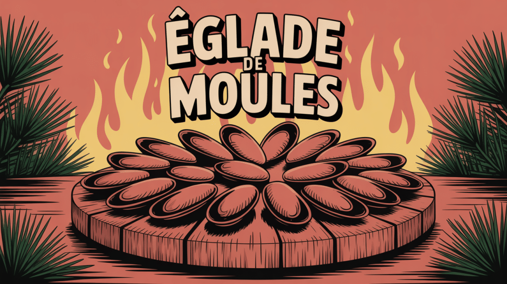 illustration eglise de moule sur planche avec flammes