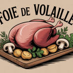 foie de volaille sur planche bois avec herbes et accompagnements