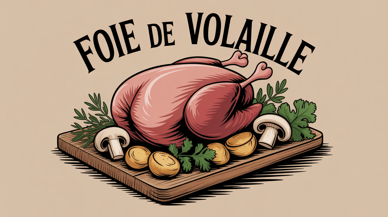 foie de volaille sur planche bois avec herbes et accompagnements