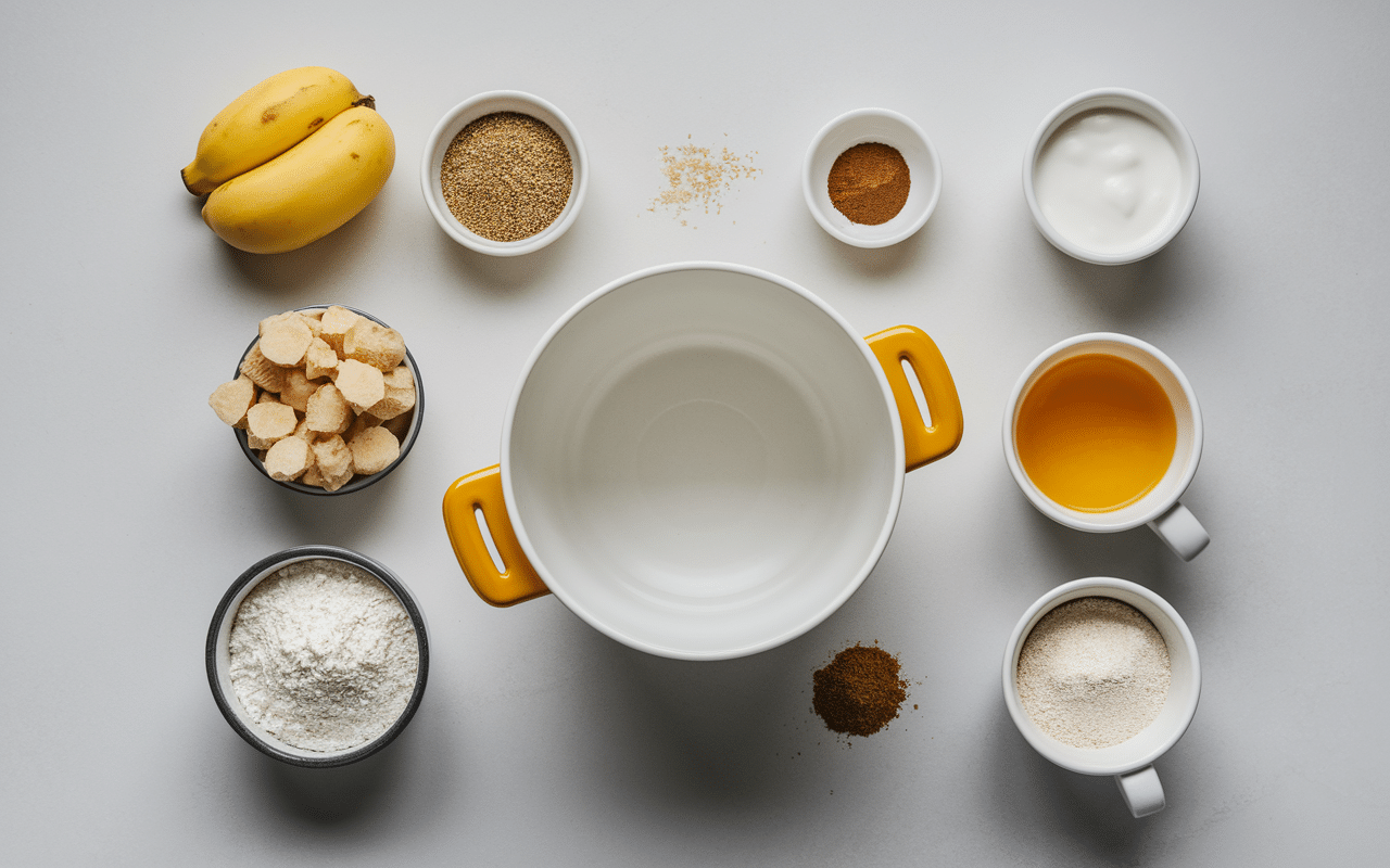 Plan de travail ingrédients cake mug healthy vue de dessus