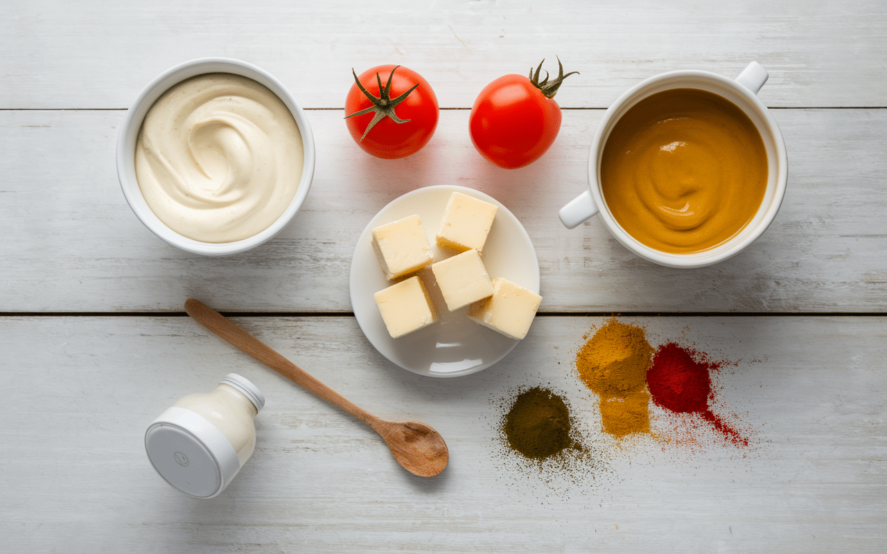 Ingrédients originaux sauce big tasty vue aérienne