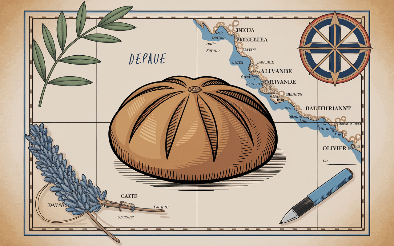 Navette pain barque sur carte méditerranéenne ancienne