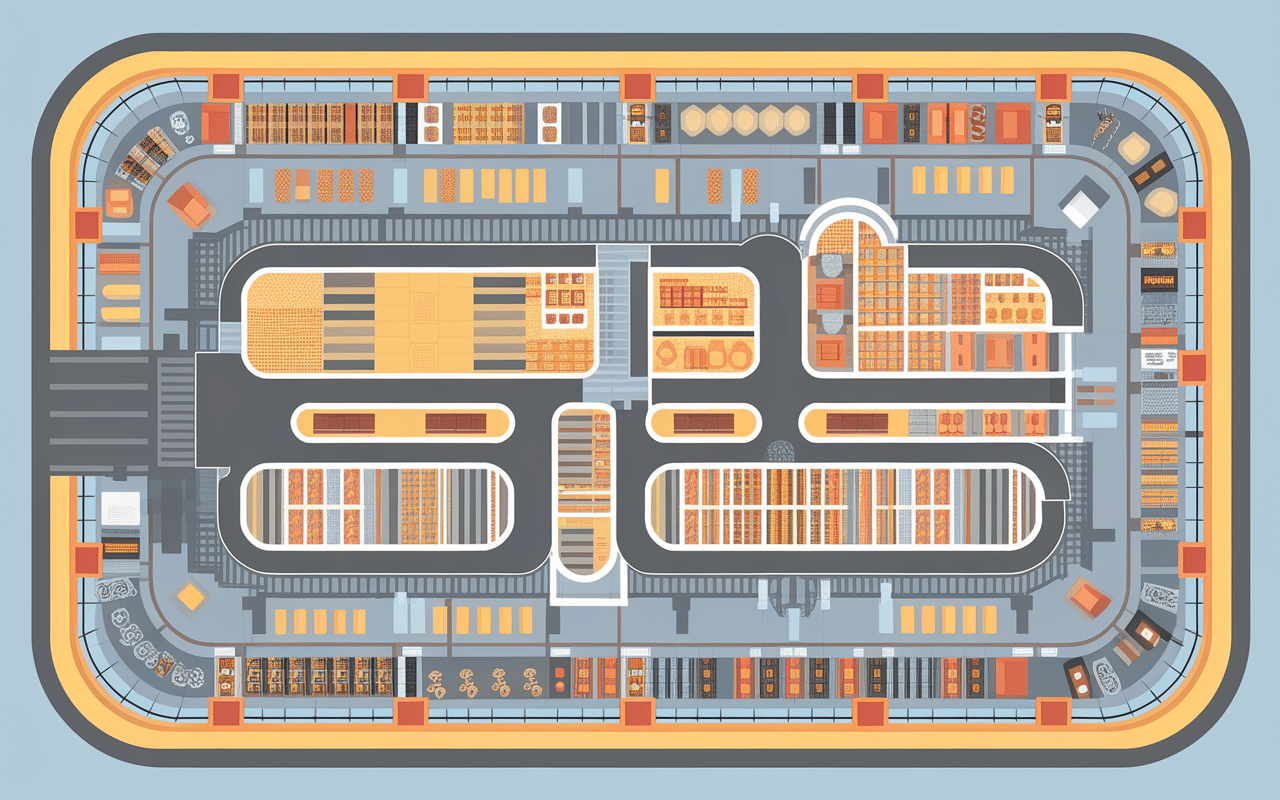 Organisation architecturale du rayon des supermarchés vue du dessus