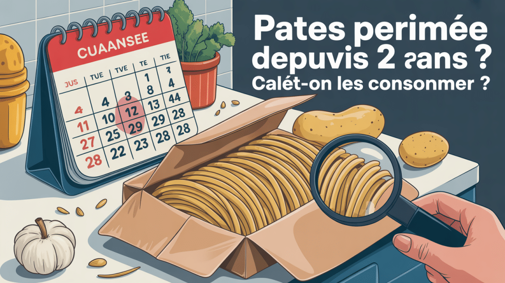 Paquet de pâte périmé depuis 2 ans avec loupe et calendrier