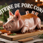 Poitrine de porc confite dorée entourée d'aromates