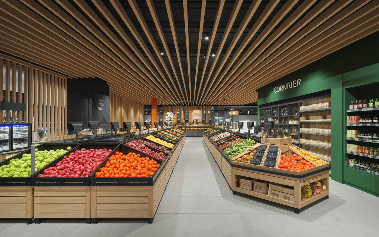 Rayons des supermarchés frais épicerie bio et produits locaux