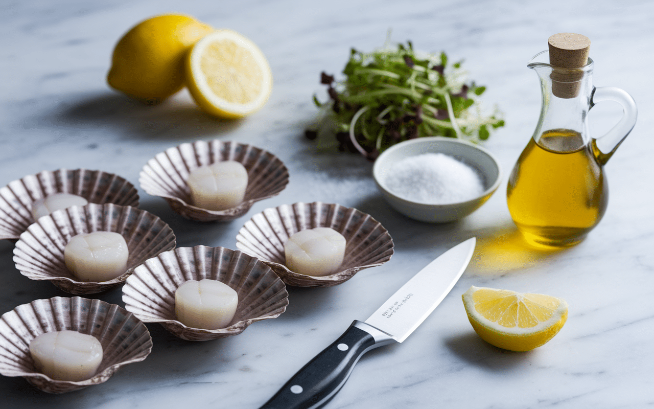 Recette carpaccio saint-jacques chef étoilé sélection ingrédients