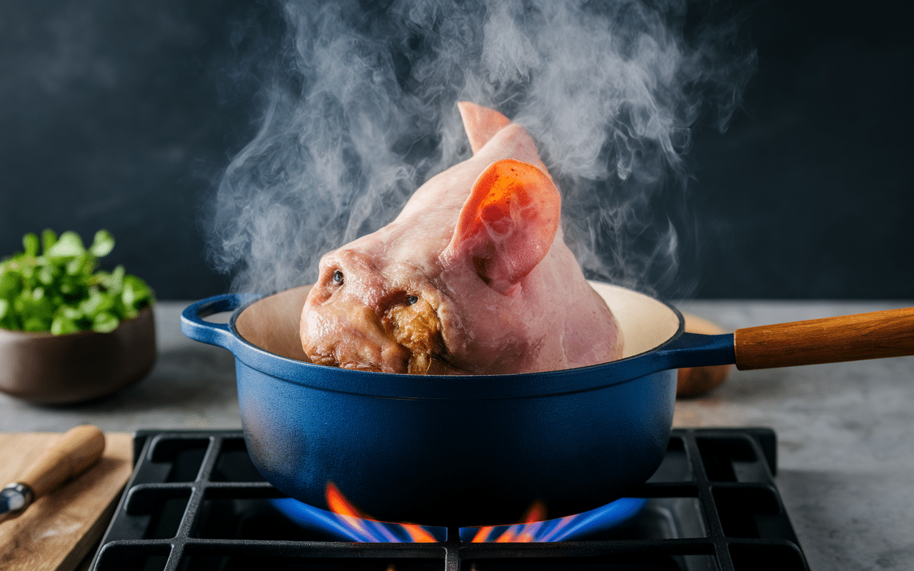recette joue de porc chef étoilé mijotée dans cocotte cuisine professionnelle