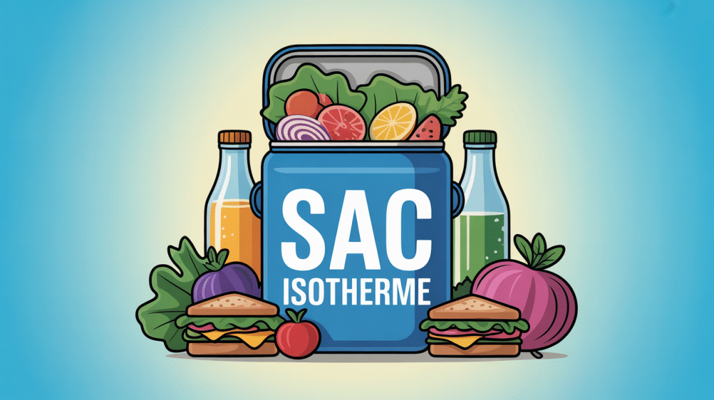 Sac isotherme bleu ouvert avec aliments frais