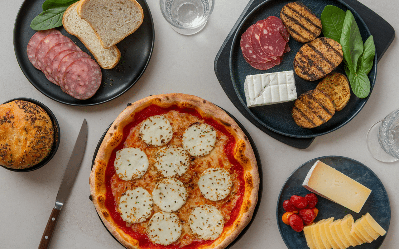 plats italiens avec scamorza fondue et charcuterie